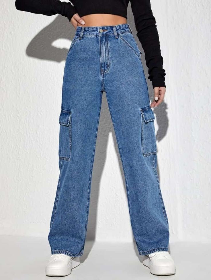 Mid Blue Wide Leg Cargo