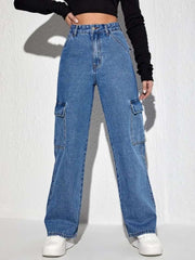 Mid Blue Wide Leg Cargo