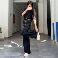 Pure Black Wide Leg Jeans
